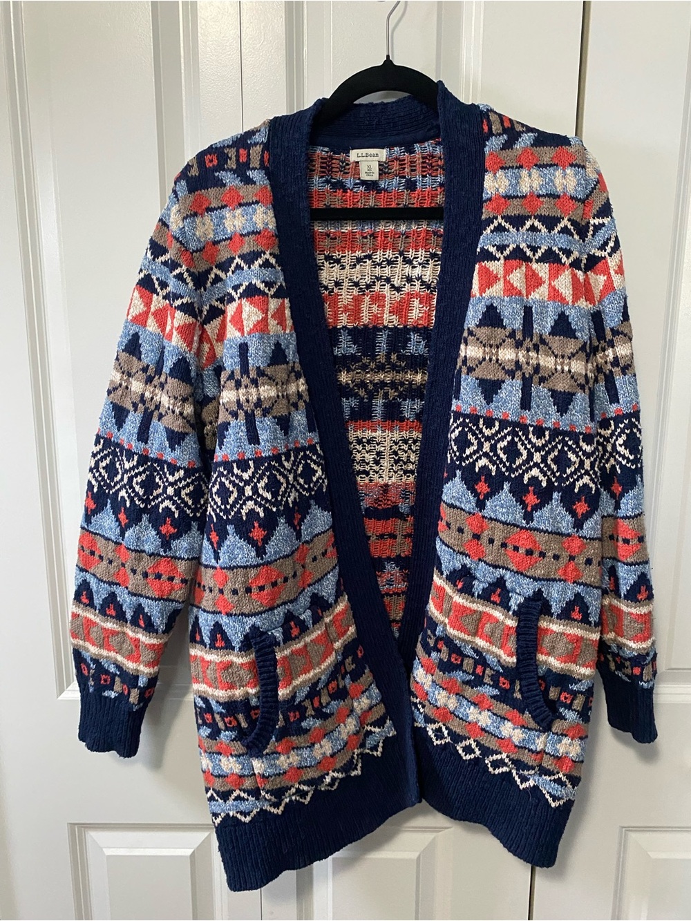 L.L. Bean Navy Multi-Color Fair Isle Open Cardigan - Picture 2 of 8
